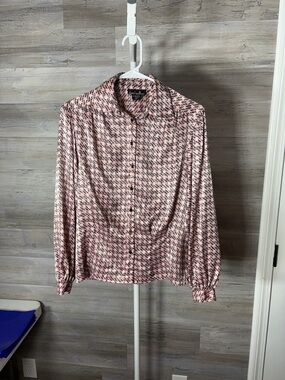 Men's Pink Patterned Long-Sleeve Button-Down Shirt 1610